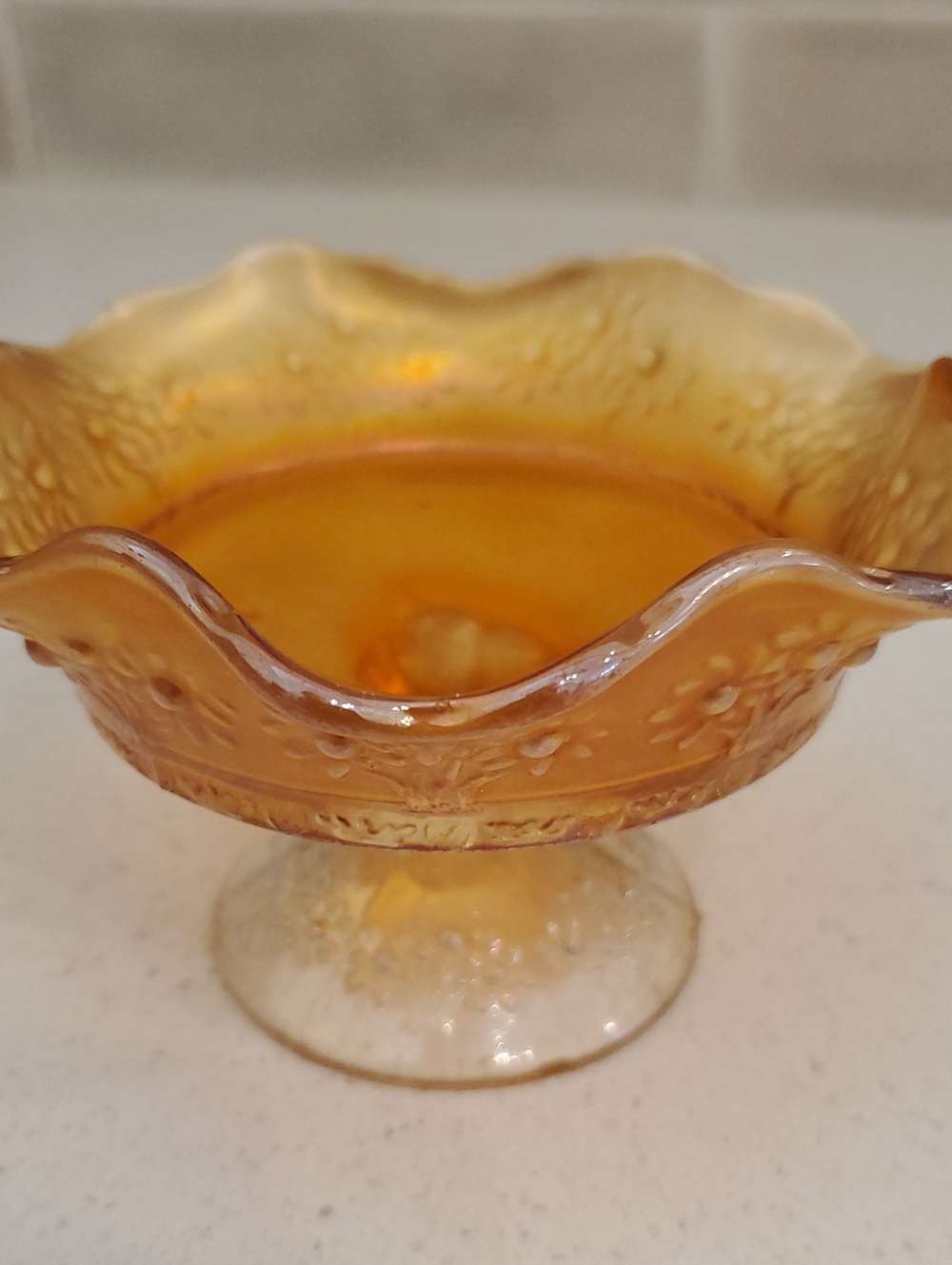 Fenton Orange Tree Marigold Carnival Glass Parfait or Bowl - Picture 8 of 8